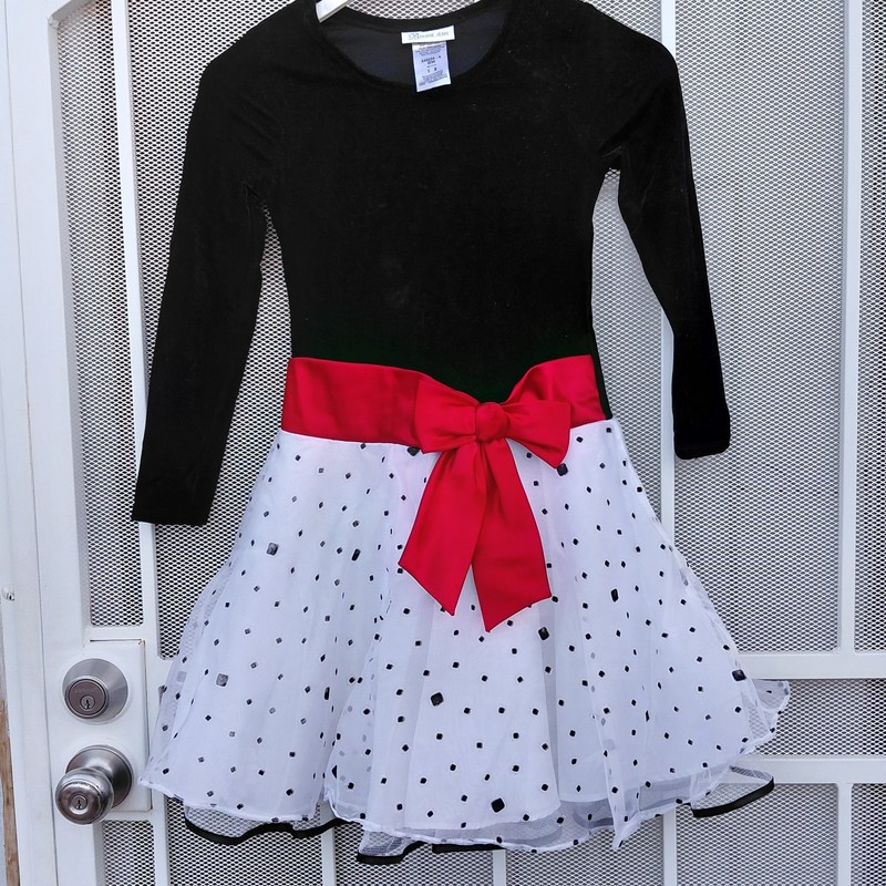 Bonnie Jean Girls Fit & Flare Black Red, White Dress Long Sleeve Bow 8