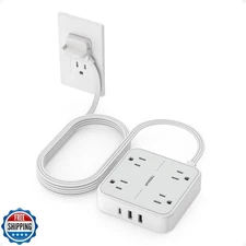 Surge Protector Power Strip, TESSAN Ring Pull Flat Plug Extension Cord 10 Ft 