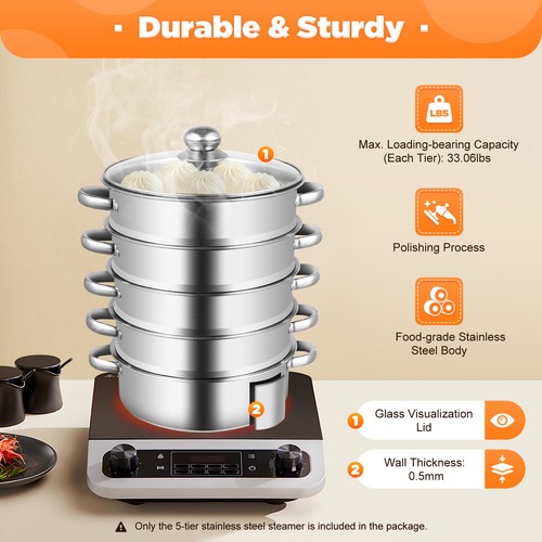 Vaporiera per alimenti in acciaio inox 5 livelli pentola per verdure pentole con coperchio - Foto 5 di 11