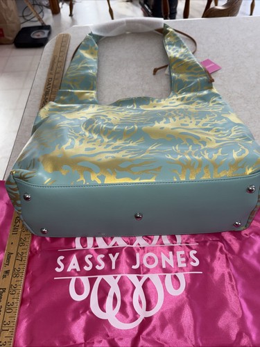 Sassy Jones Trista Coral Print  Aqua Color Hobo Bag #SJ13 New With Dust Bag - Picture 8 of 13