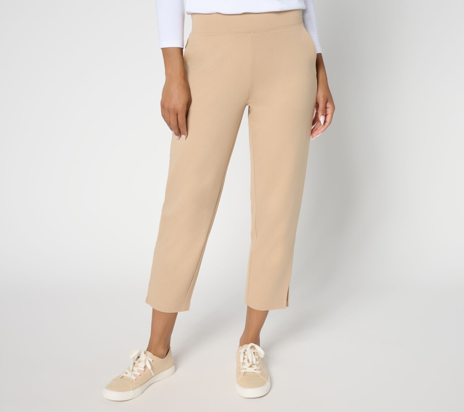 Denim & Co. Women's Pants Sz L Tall EasyWear French Terry Crop Brown A695481