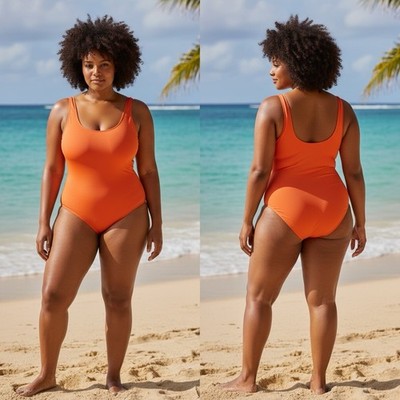 Amazon Essentials 5X One Piece Swimsuit Orange Full Coverage NWT Plus Size