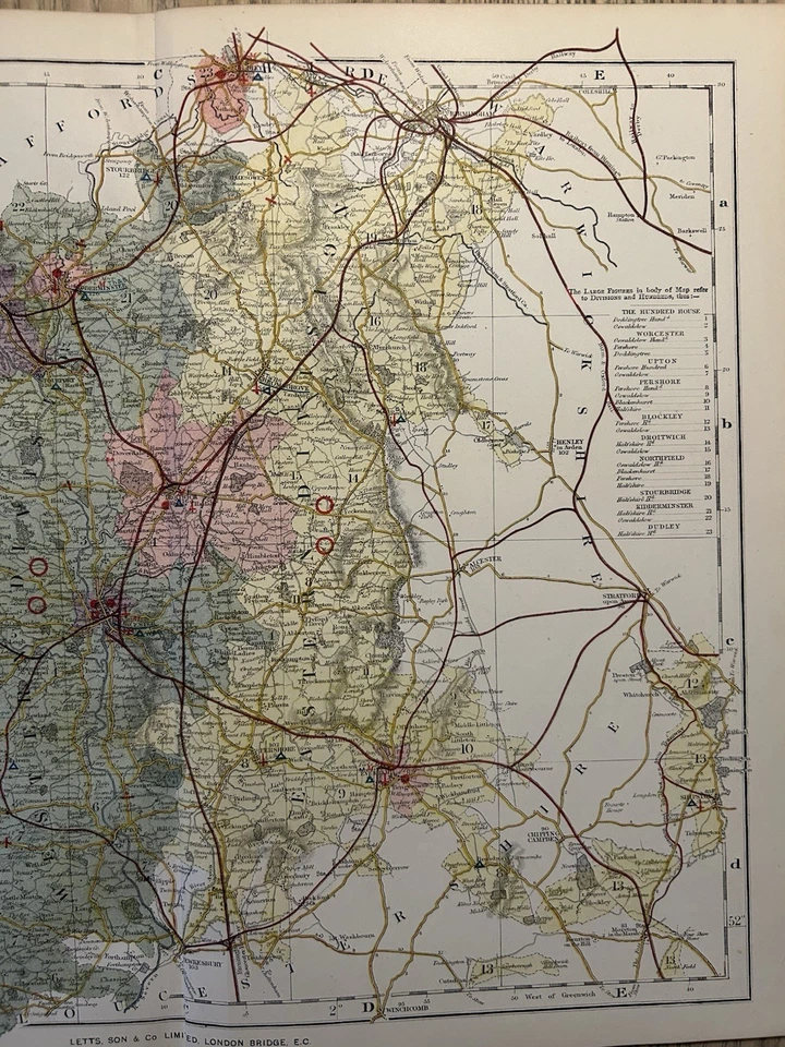 1884 Worcestershire Original Antique County Map by Letts - Image 3 of 3