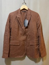 NWT ELIE TAHARI Women Notch Lapel Single Breasted 100 Linen Blazer Size S Brown