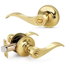 1 PCS Gold Wave Style Door Handle With Lock And Key Polished Brass Entry Lever