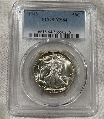 GRADED 1943 Walking Liberty Half Dollar PCGS MS64 Silver American Coin