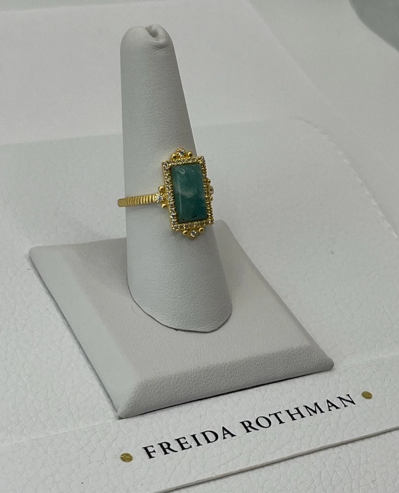 Anillo Freida Rothman Piedra Amzonita Circonita Circonita Talla 8 Foto 2 de 4