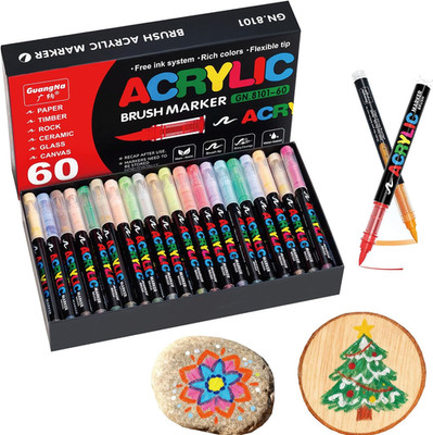 Acrylic Paint Markers Pens, 60 Vivid Colors Acrylic Markers Set,Direct Liquid Ty