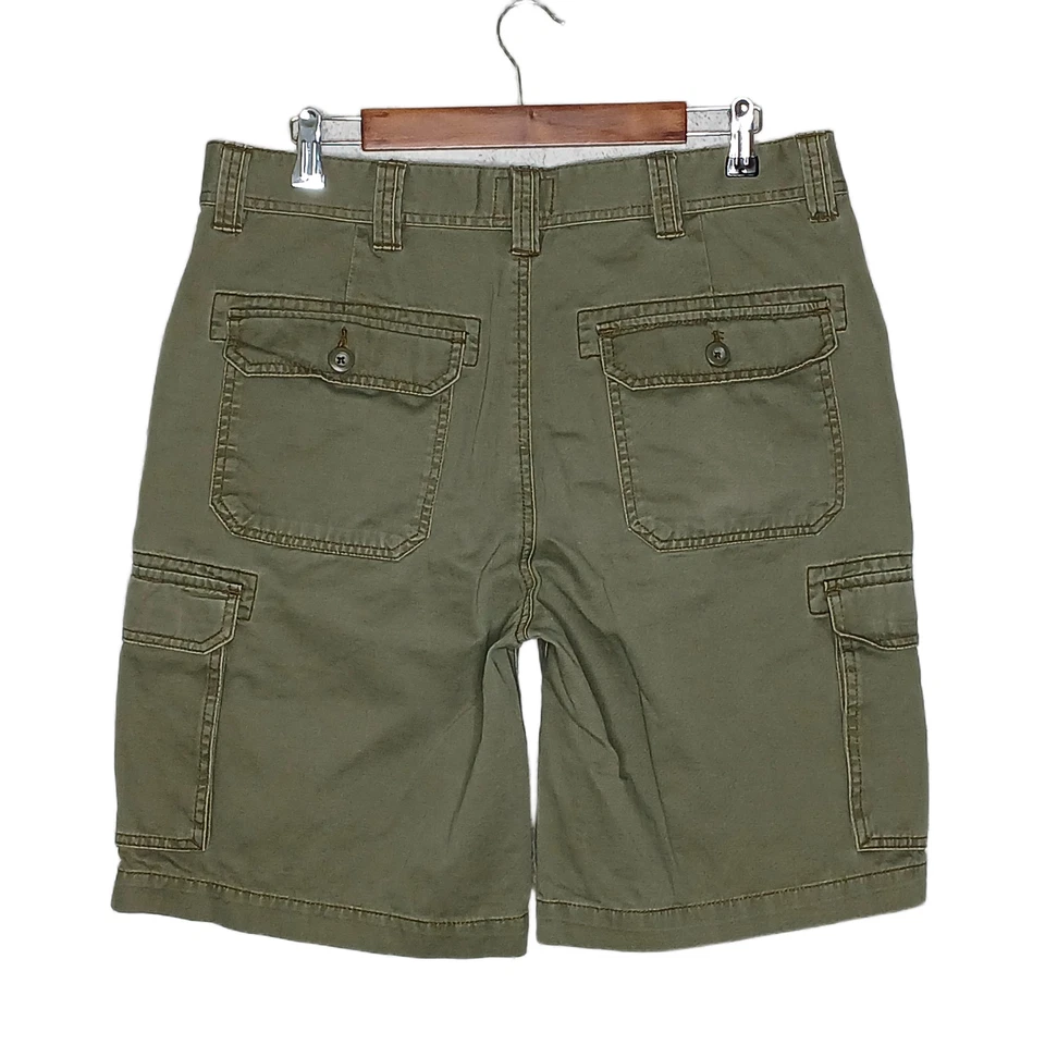 St John's Bay Hombre 100% Algodón Carga Pantalones Cortos Talla 36 x 9.5" Sarga Verde Sólido Foto 2 de 3