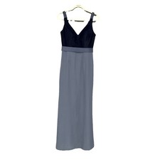 Vera Wang White Women Maxi Dress Blue V-Neck Sleeveless Size 4 Formal Bridesmaid