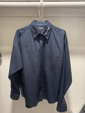 Balenciaga Navy Button-Up Shirt with Embroidered Collar