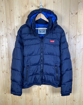 Levi's Hooded Jacket Men's Size S Puffer Fall Winter Navy Blue Insulated