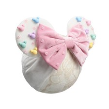 Baby Girl Velvet Mouse Ears Turban Headwrap with Beadings, Velvet Hair Bow He...