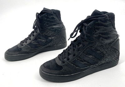Adidas originals women's 8.5 tech Black super hidden Wedge Sneaker croc embossed