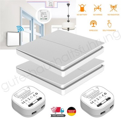 RF Funkschalter Batterielose Lichtschalter Selbstversorgt Keine Verkabelung NEU