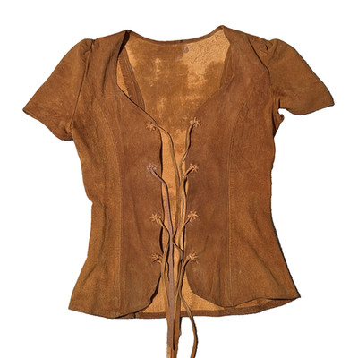 Vintage 70s North Beach Leather San Francisco Custom Suede Lace Top USA XS-XXS