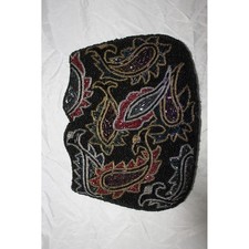 VTG Carolyne Barton Beaded Paisley Clutch Evening Bag Black Red Gold