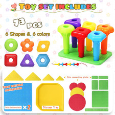 Peg Board Toy Set 73Pcs STEM Montessori Building Stacking Toy for Kids Age 3 6