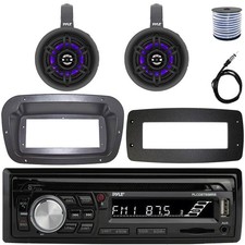 Pyle 1-DIN Marine CD Stereo W/Kit  Adapter, 2x 4" Wakeboard LED Tower Speakers