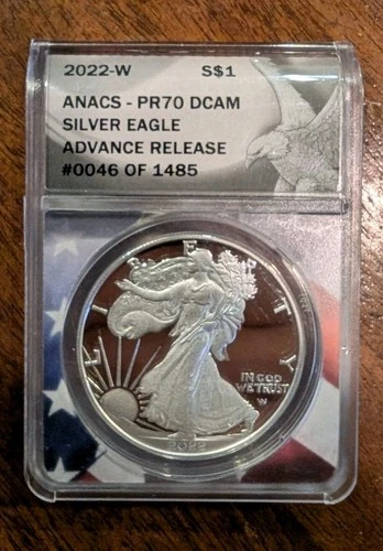2022-W ANACS PR70 DCAM American Silver Eagle Advance Release #0046 of 1485