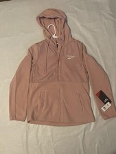 Reebok Women's Hooded Fleece Jacket Mauve S Full Zip Pockets Activewear SMALL