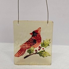 Vintage Cardinal Bird Glass Suncatcher Winter Christmas Holiday Window Decor