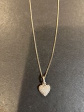 14K White Gold Heart With Pave Diamonds Pendant Necklace