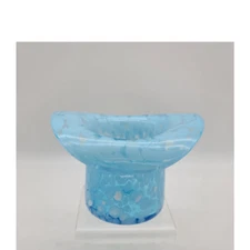 Vintage Rainbow Art Glass Co Hand Blown Blue & White Spatter Top Hat Vase MCM