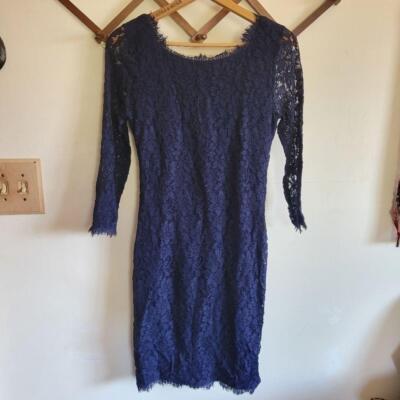 Diane Von Furstenberg Knee Length Lace Dress Navy Blue Medium 6 | eBay Diane Von Furstenberg Knee Length Lace Dress Navy Blue Medium 6 | eBay