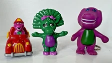 90's PLAYSKOOL Barney Die-Cast Fire Truck, Baby Bop mini figure Barney keychain
