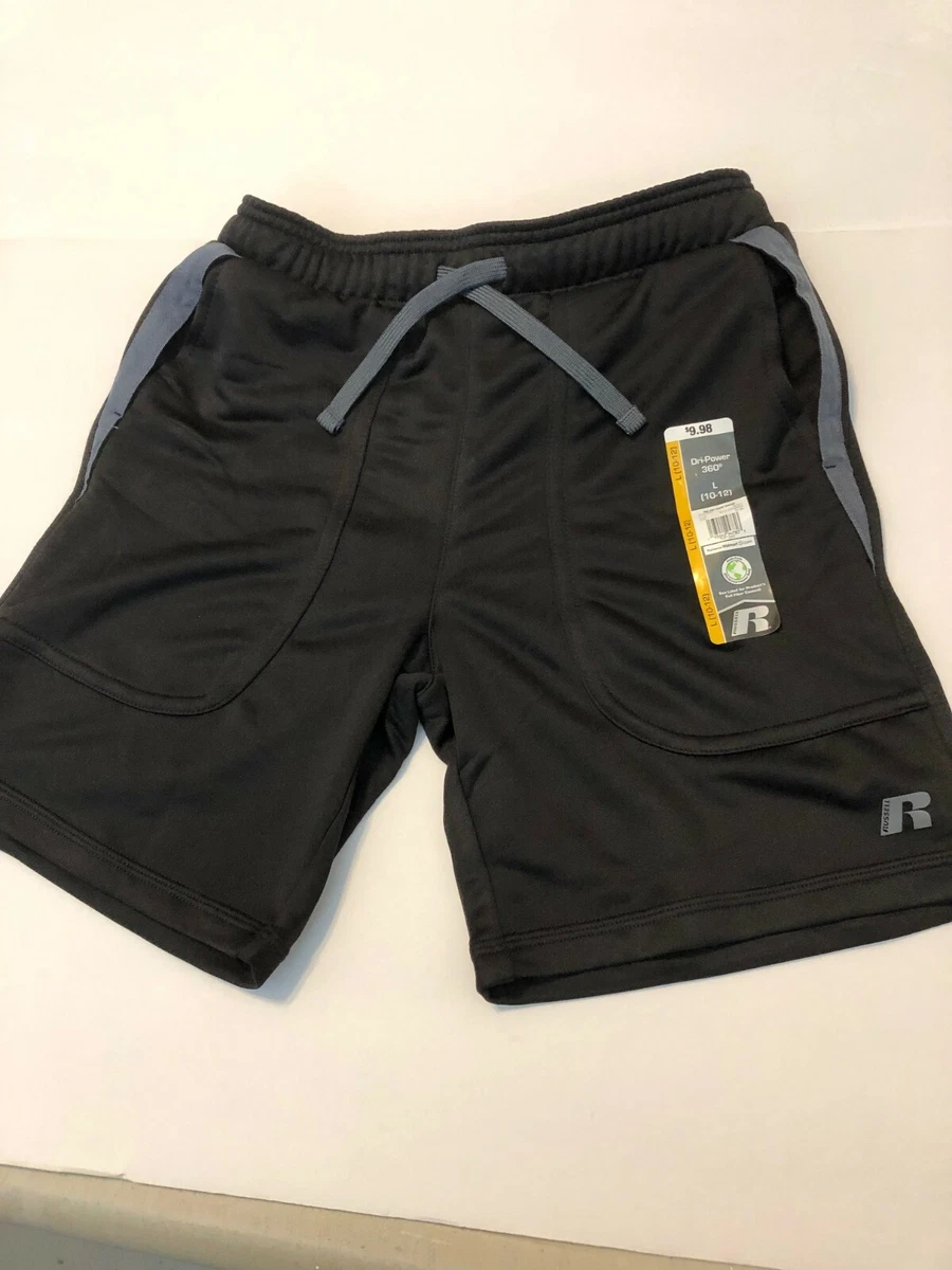 Russell Dri-power 360 Athletic Gym Shorts Boys Size L (10-12) BLACK, NWT