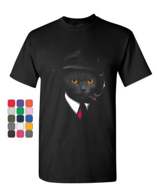 Secret Agent Cat T-Shirt Detective Kitty Funny Spy Cigar Pet Mens Tee Shirt