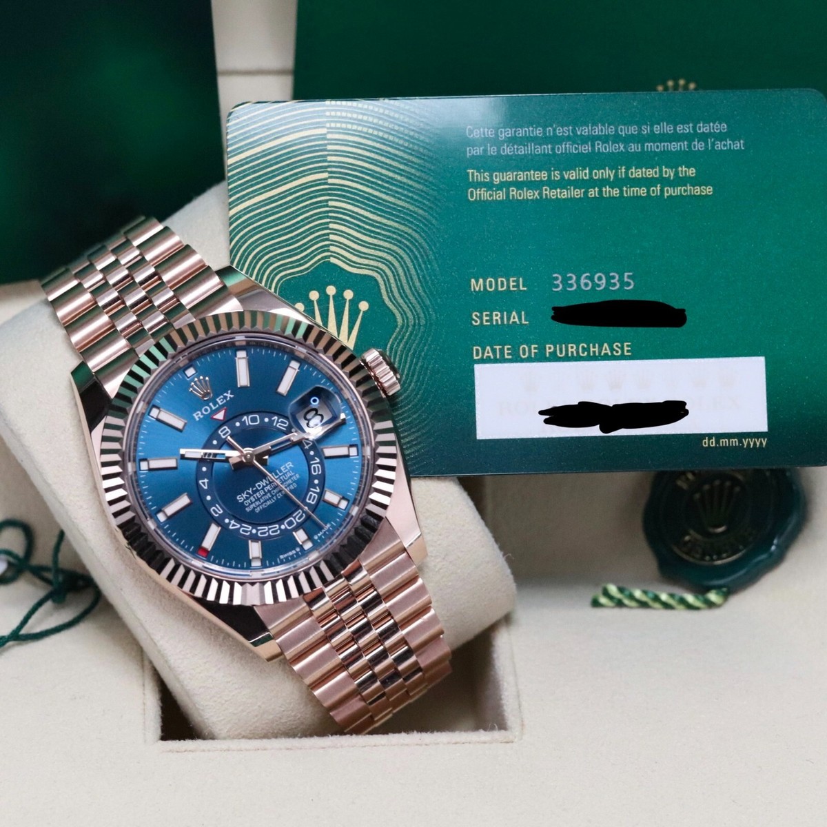 Rolex Sky-Dweller Blue Dial Rose Gold Sunburst 42mm Jubilee Fluted