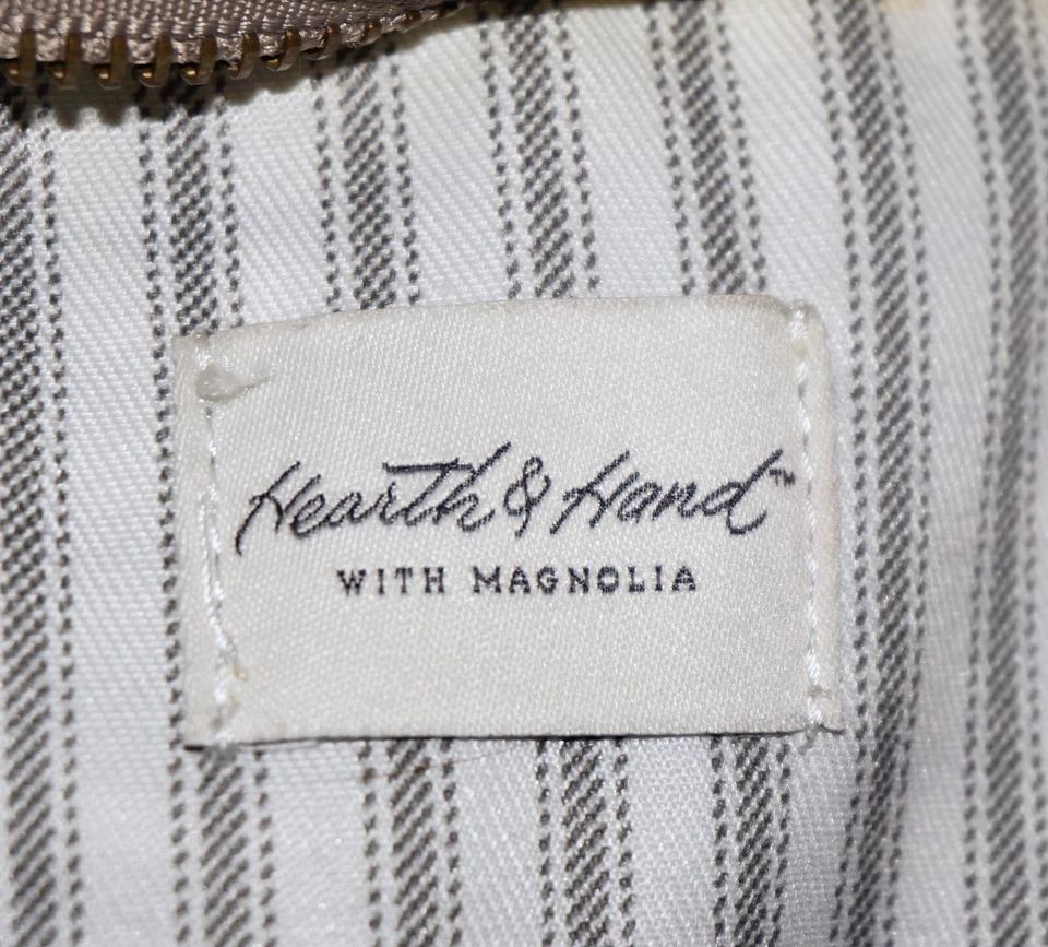 HEARTH & HAND with Magnolia Large Khaki Beige & Tan Canvas Tote Bag *MARKS - Image 4 of 4