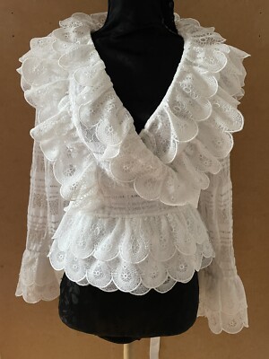 BISOU S PROJECT Transparenz-Wrap Bluse Damen Gr. M 38 Weiß Top Zustand
