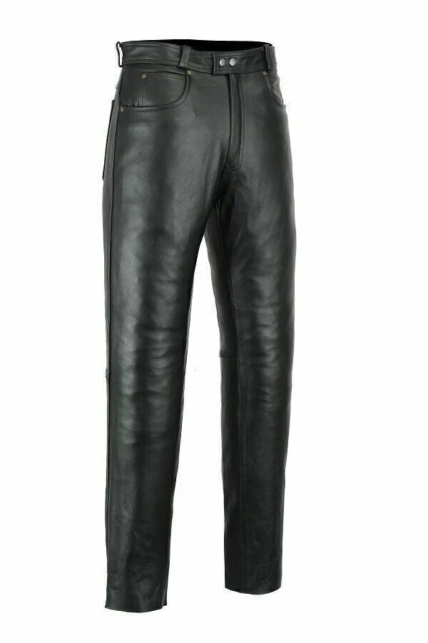 Men's Biker Jeans Real Black Natural Sheep Leather Sexy Style Moto Pants Trouser