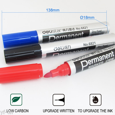 10pcs Deli 2mm Point Waterproof Dry Fast Permanent Marker Pen 3 Colors No.6821