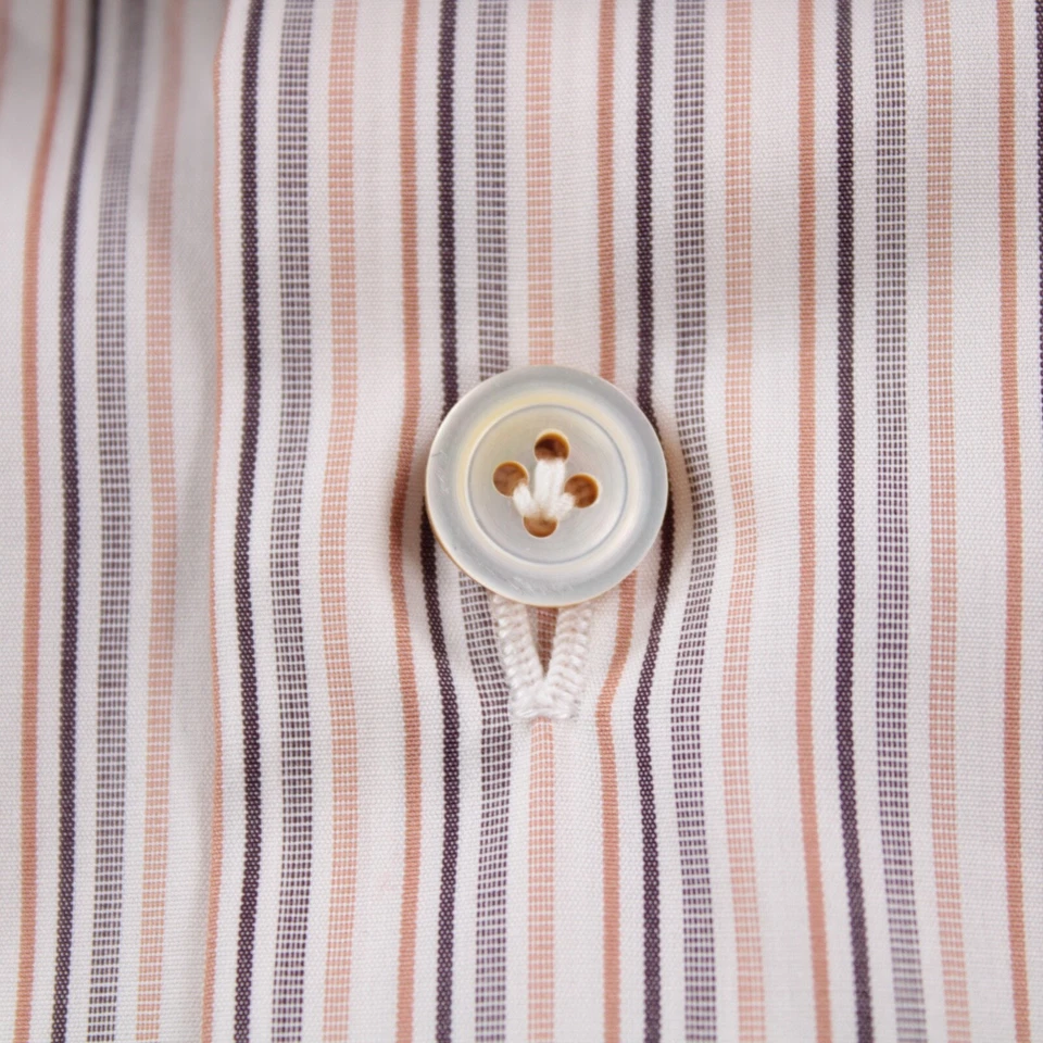 Camisa de vestir Kiton nueva con etiquetas talla 15,75 40 beige y blanco a rayas 100 % algodón Foto 4 de 4