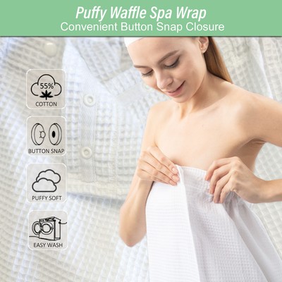 Puffy Cotton Waffle Spa Wrap for Women Adjustable Button Snaps Towel Wrap Around