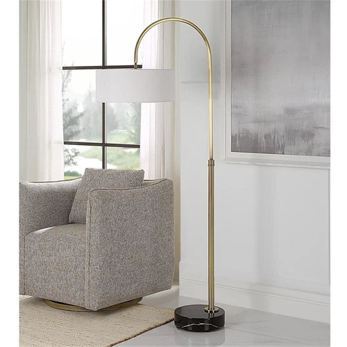 Uttermost Huxford Transitional Metal Marble Fabric Arch Floor Lamp in Brass/Gold - Picture 7 of 7