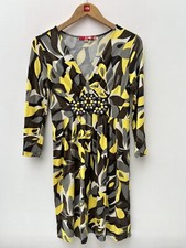 Boden Abstract Print Wrap Style Jersey Dress Long Sleeve Yellow Grey Womens UK10