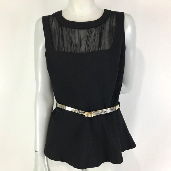 Limited Editions Blouse Black Size 10 Sleeveless Peplum Belt Business Women's
