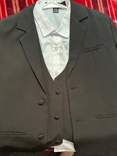BOYS FORMAL TUXEDO JET BLK W/ JACKET, PANTS, VEST,  BUTTON UP SHIRT SIZE Y 10