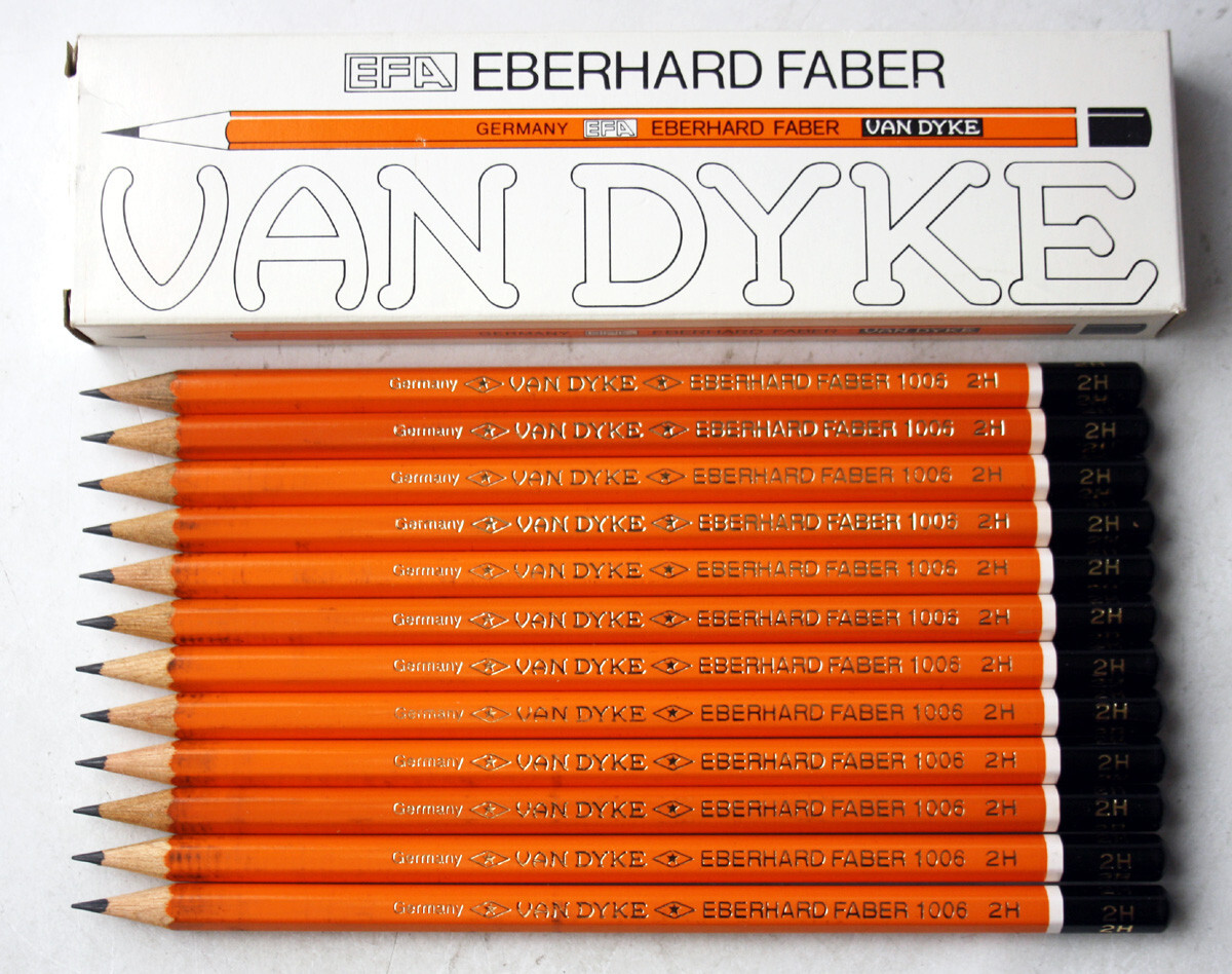 12X VINTAGE 80'S EFA EBERHARD FABER VAN DYKE PENCILS 1006 2H
