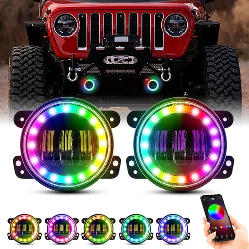 7'' RGB LED Headlights Chasing DRL Fog Lights Combo Kit For Jeep Wrangler JK JKU - Bild 3 von 24