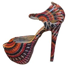 Betsey Johnson Bandit Swirl Multi-Color Platform 6 Stiletto Peep Toe Heels Sz 6