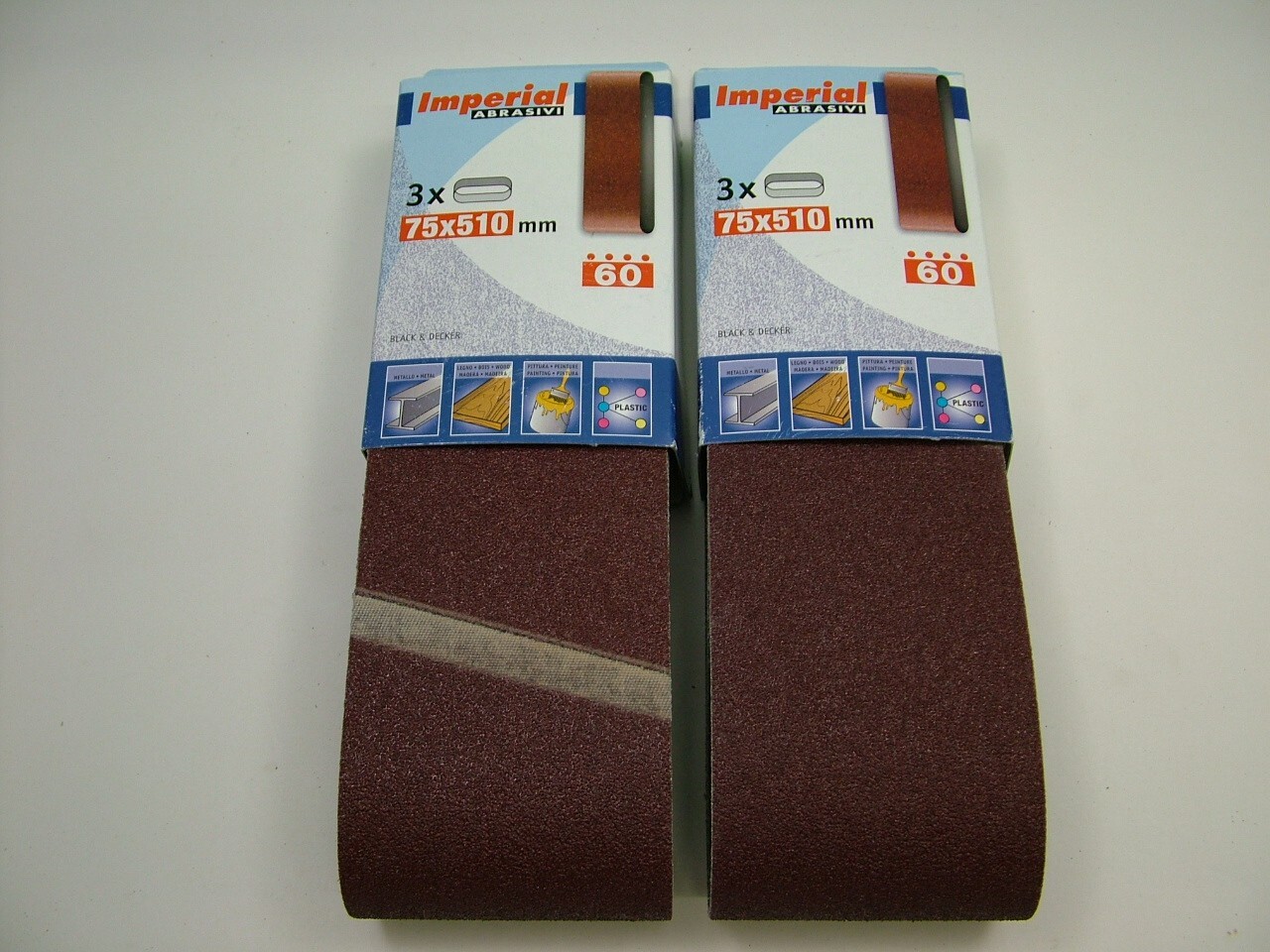 Sanding belts 75 x 510mm medium 60 grit,pack of 6 belts,premium quality European