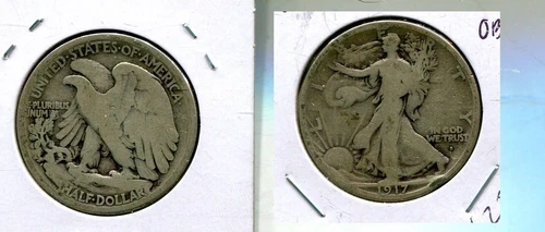 1917 S OBVERSE WALKING LIBERTY SILVER HALF DOLLAR VG 6283S
