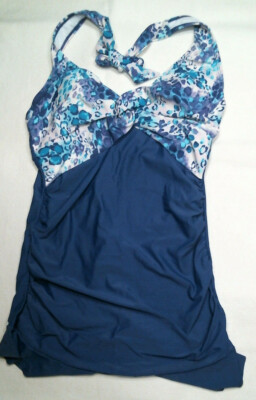 Jaclyn Smith 1-Piece V-Neck Swimsuit, Purple/Teal/RoyBlue/Wht, Missy Sizes, NWT 