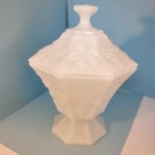 Anchor Hocking White Milk Glass Covered Dish Candy Relish Grape Pattern Table